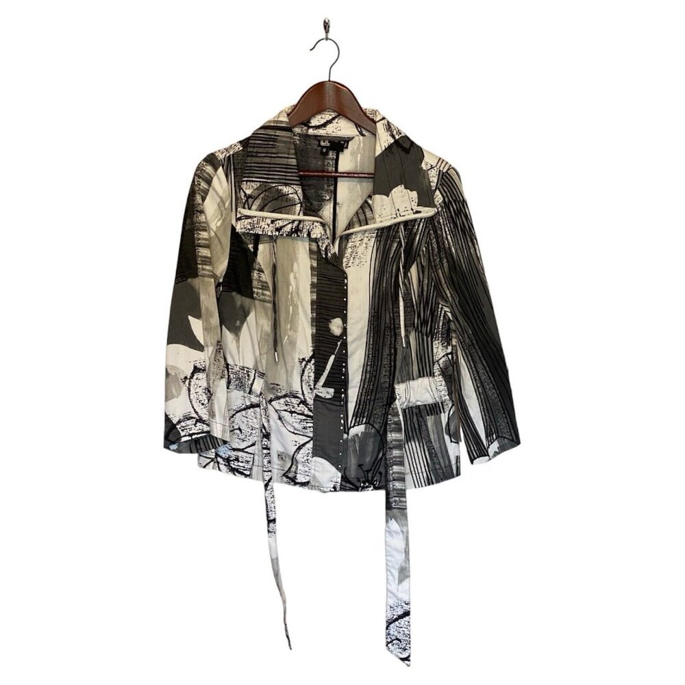 The Collective Works of Berer Jacket Women's Size M Black White Cotton w/ Belt